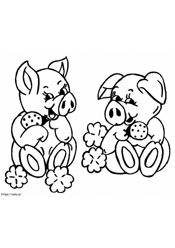 Coloriage Deux cochons mignons à imprimer dessin