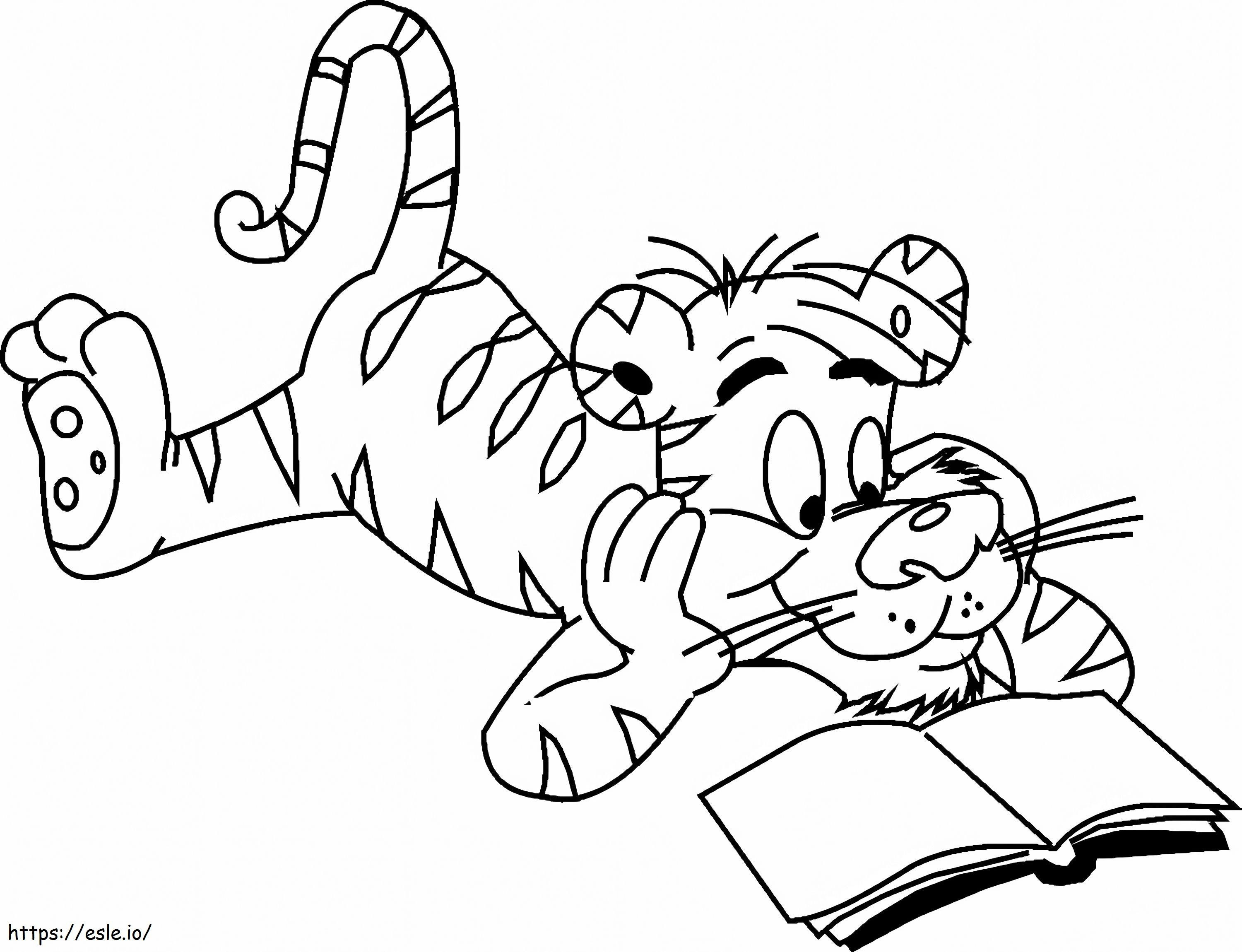  Tigru citind o carte de colorat