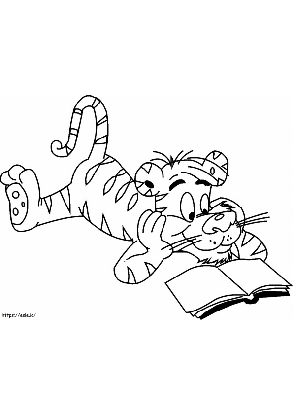  tigre leyendo un libro para colorear