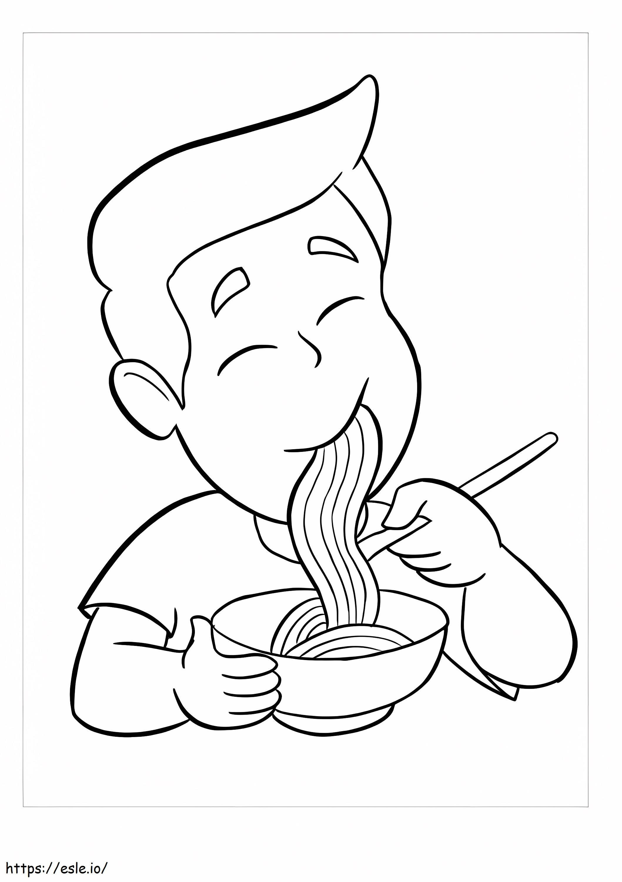 Boy Eating Pasta coloring page