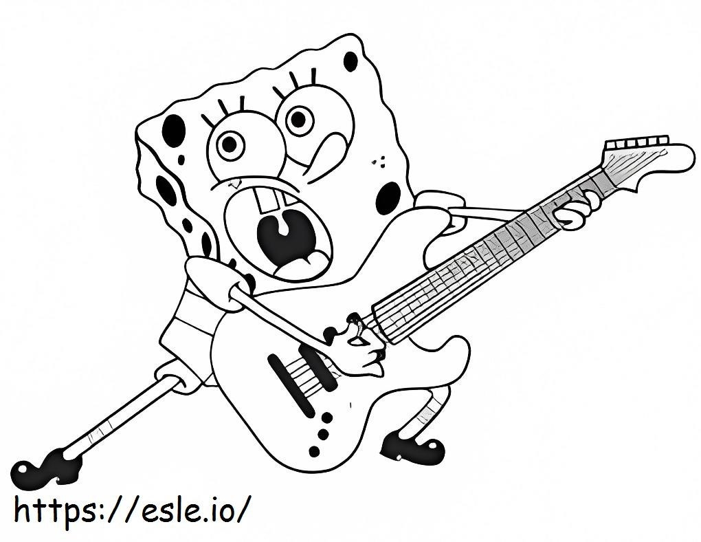 Bob Esponja está tocando violão para colorir