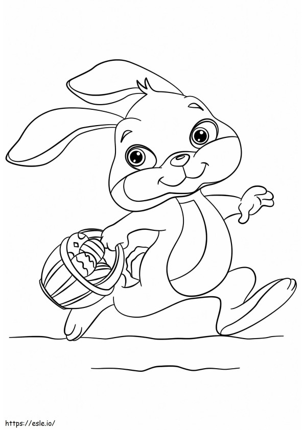 Conejito corriendo con cesta de Pascua para colorear