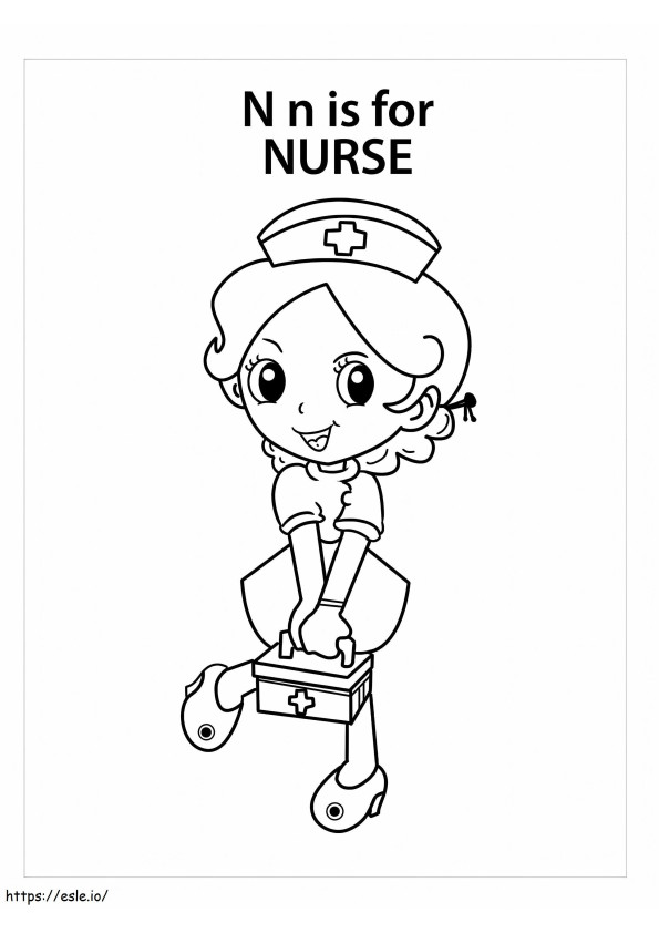Coloriage La lettre N est pour l'infirmière à imprimer dessin