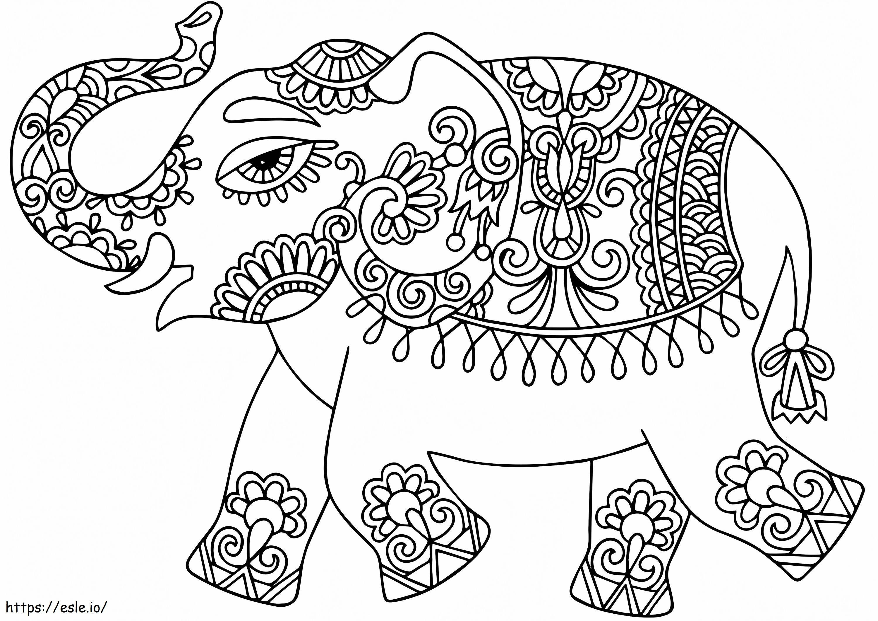 Elefant cu modele indiene de colorat