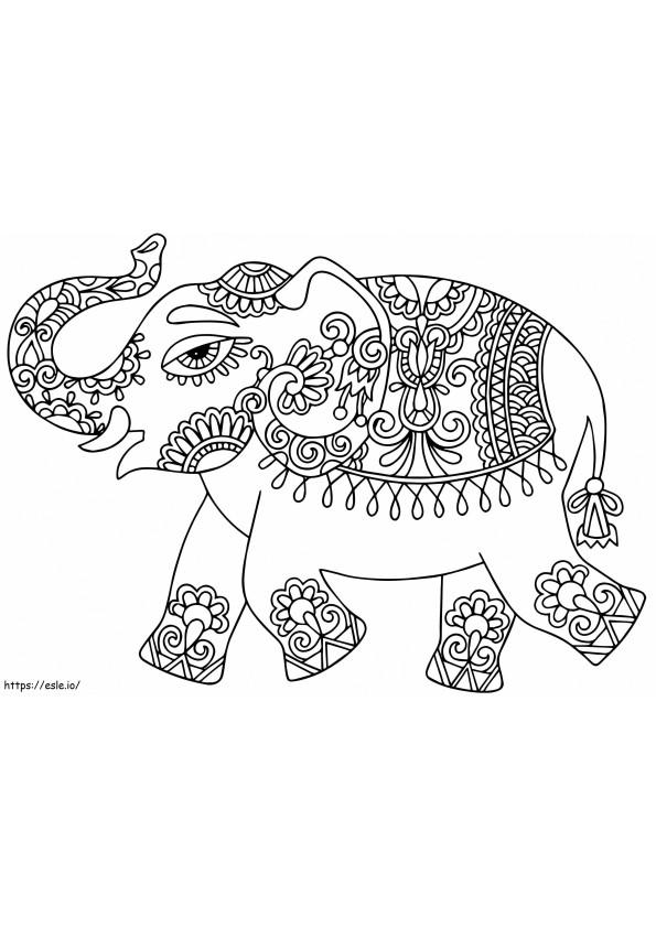 Coloriage Éléphant aux motifs indiens à imprimer dessin