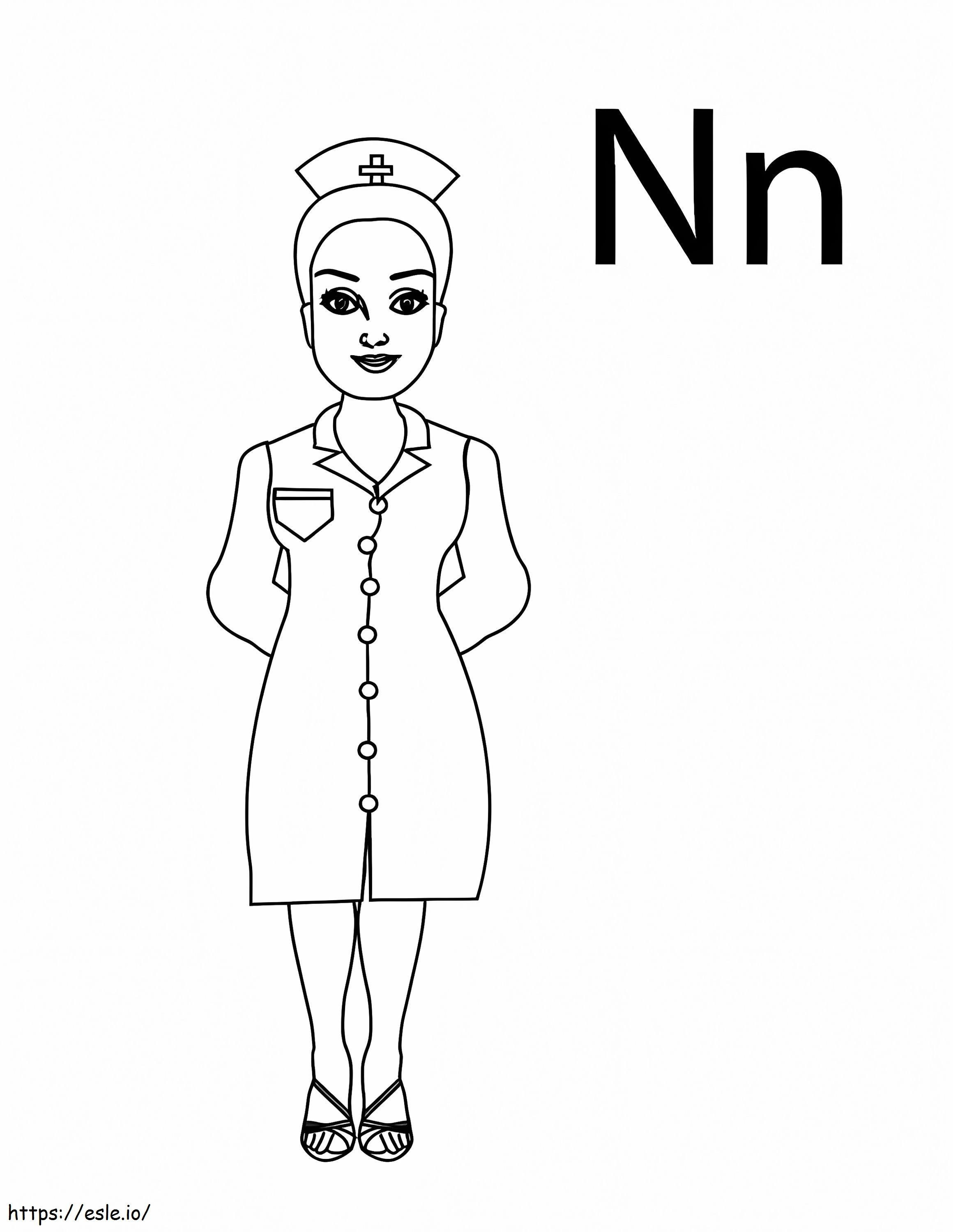 Letra N E Enfermeira para colorir
