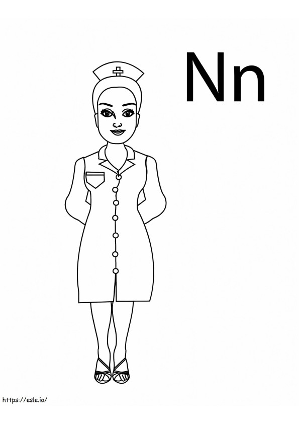 Letter N And Nurse coloring page