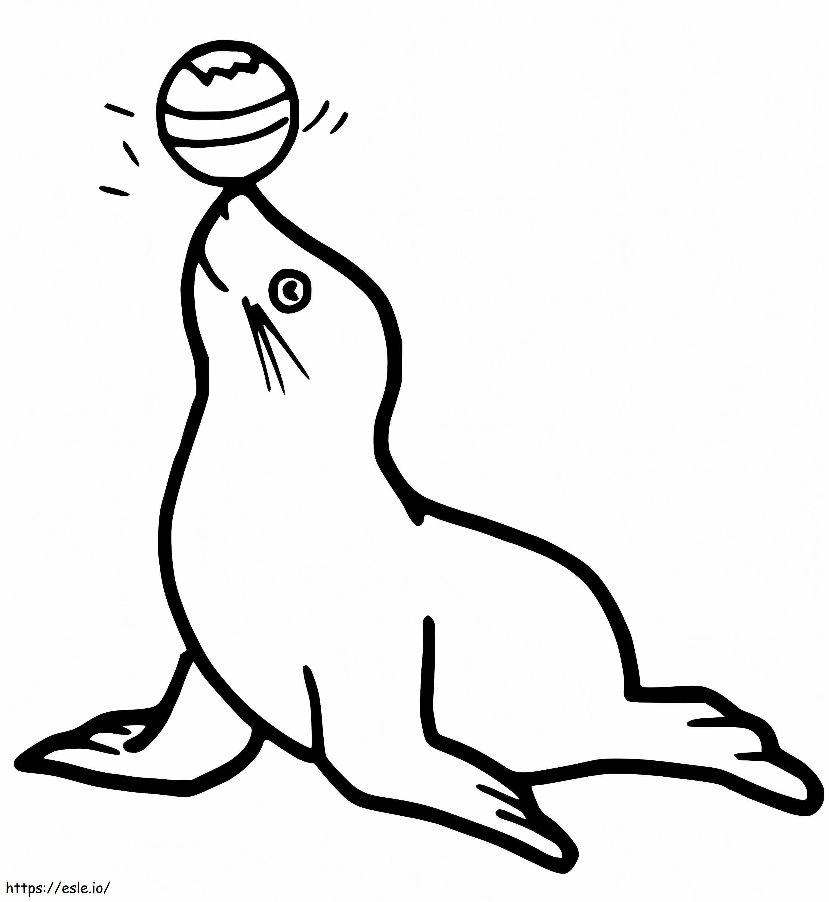 Yksinkertainen merileijona pallon kanssa värityskuva