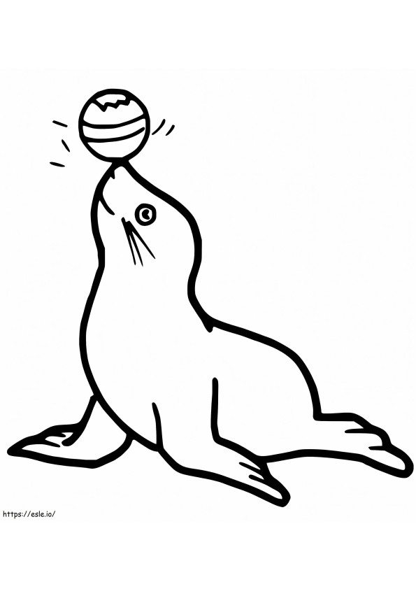 Yksinkertainen merileijona pallon kanssa värityskuva