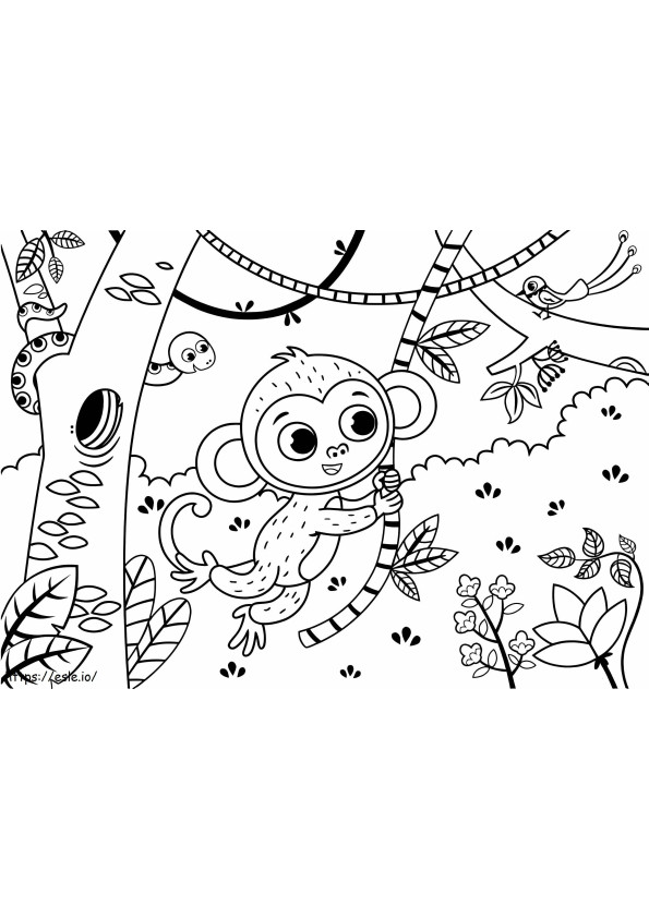 Macaco fofo subindo em árvore para colorir
