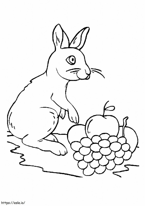 ウサギとリンゴとブドウ ぬりえ - 塗り絵