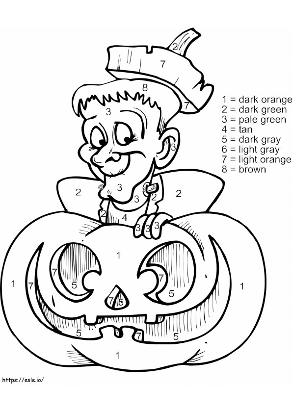 Coloriage Halloween Frankenstein couleur par numéro à imprimer dessin