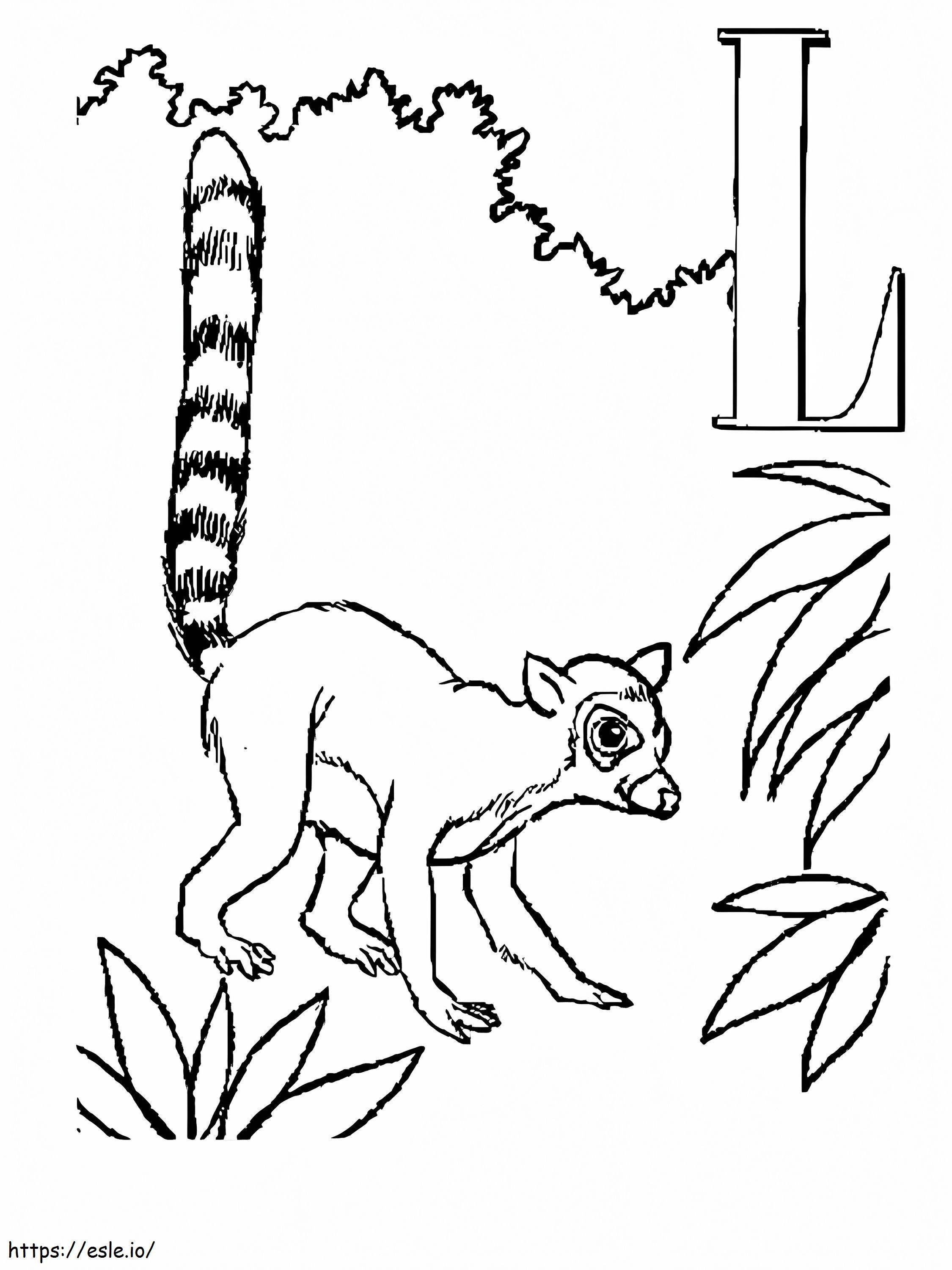 Lemur ja L-kirjain värityskuva