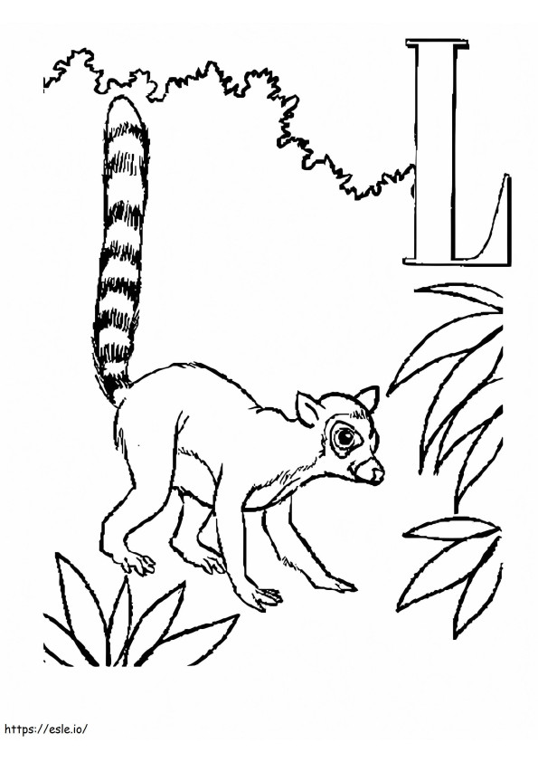 Lemur ja L-kirjain värityskuva