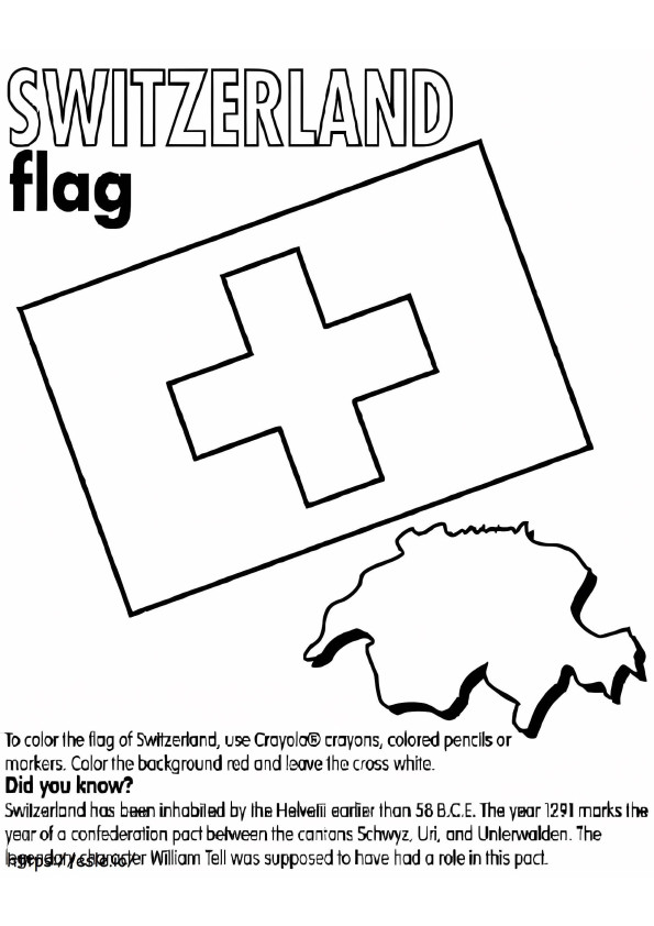 Sveitsin lippu ja kartta värityskuva