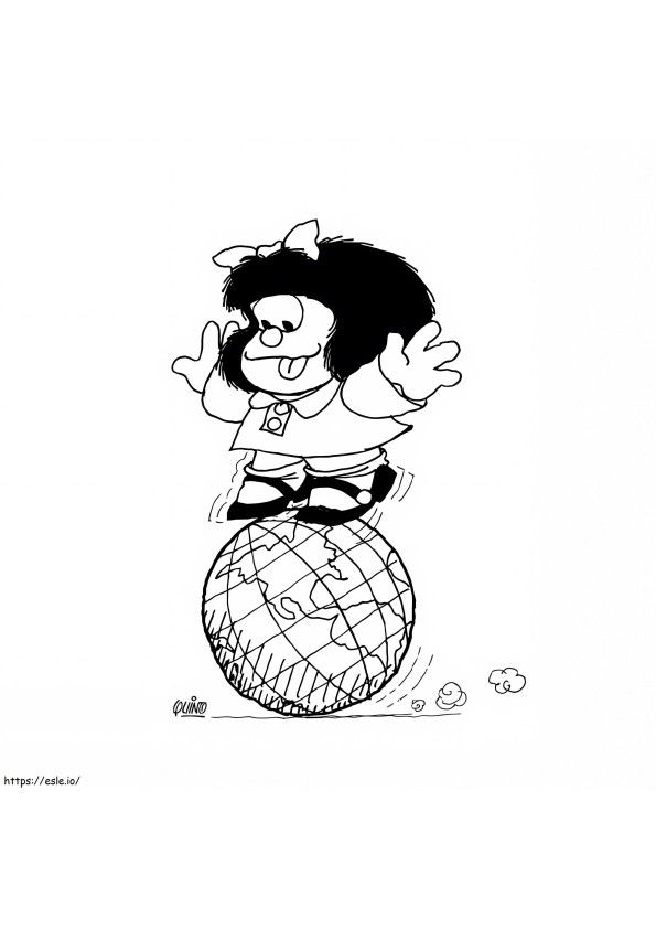 Coloriage Mafalda et globe à imprimer dessin