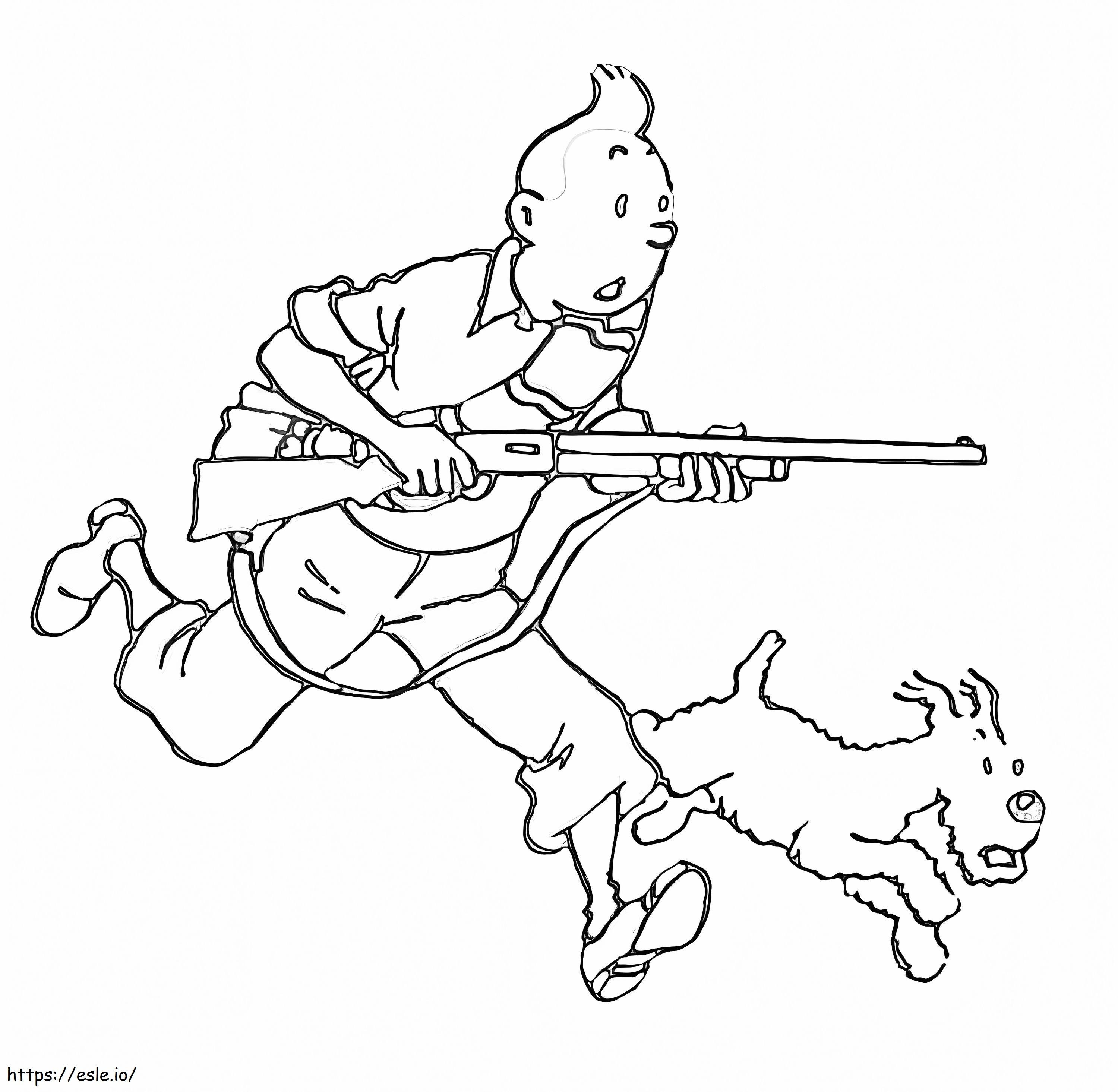 Tintin com arma para colorir