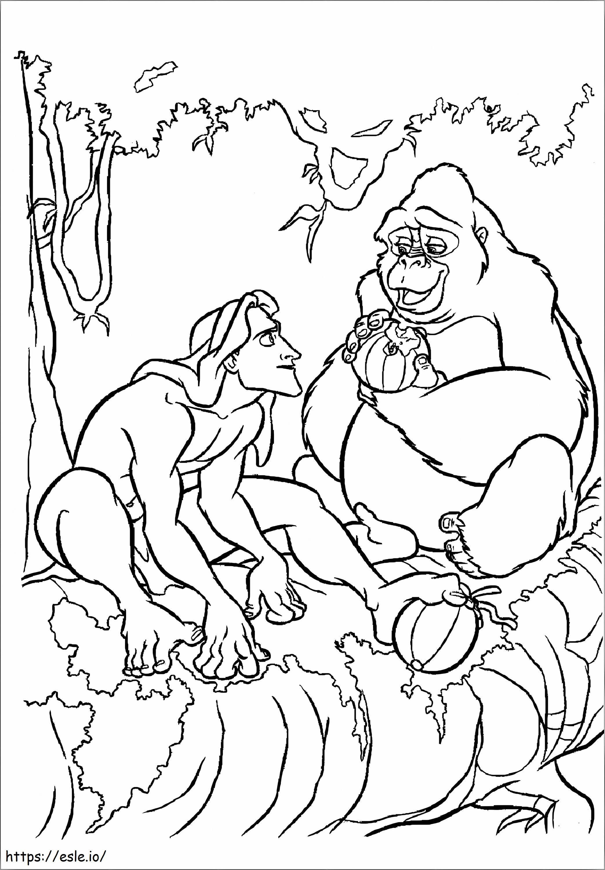 Tarzan și maimuță de colorat