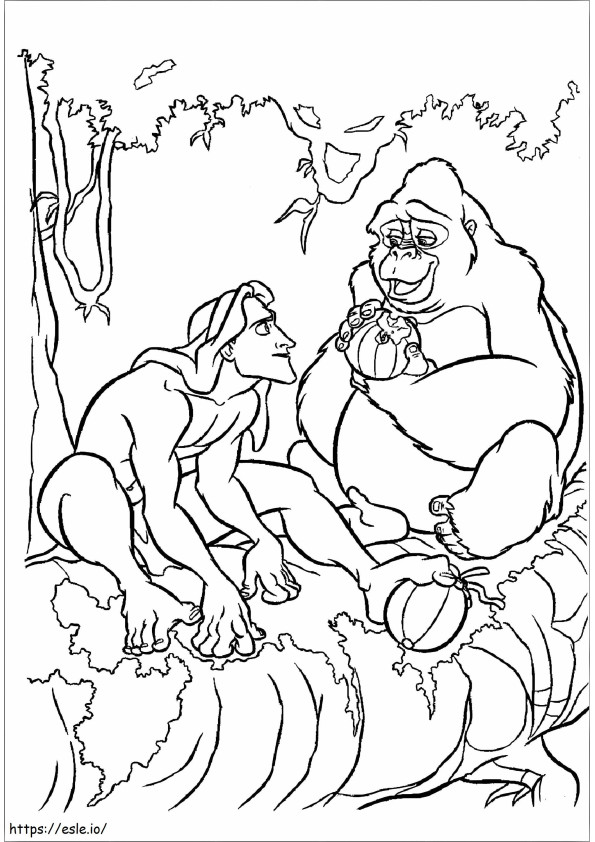 Tarzan en aap kleurplaat