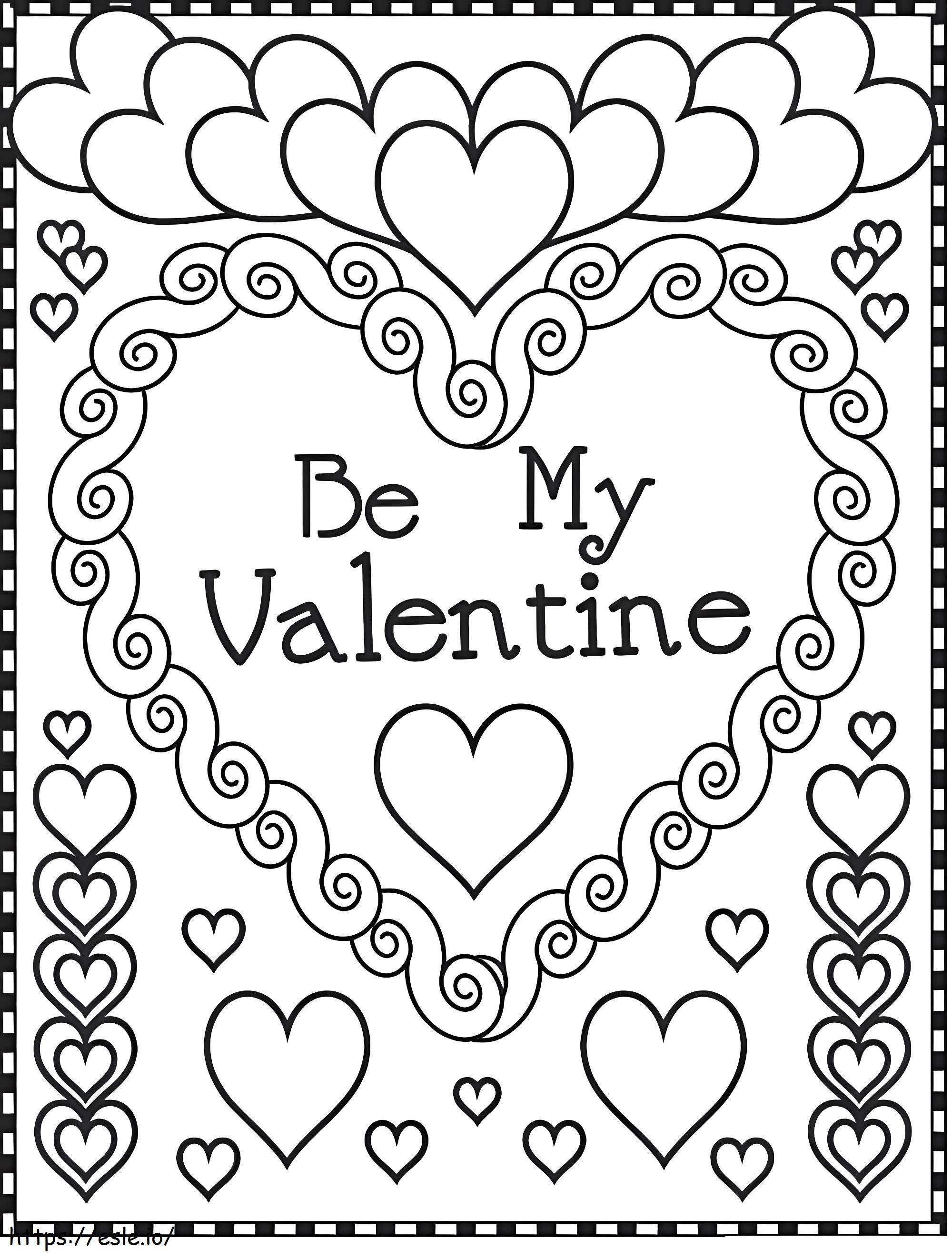 Coloriage Soyez le mien carte de coeur de Valentine à imprimer dessin