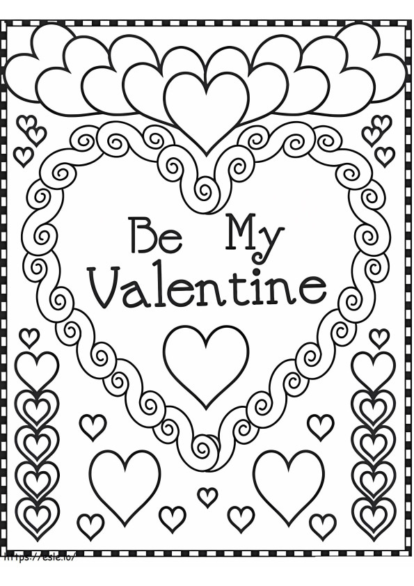 Be Mine Valentine Heart Card kleurplaat
