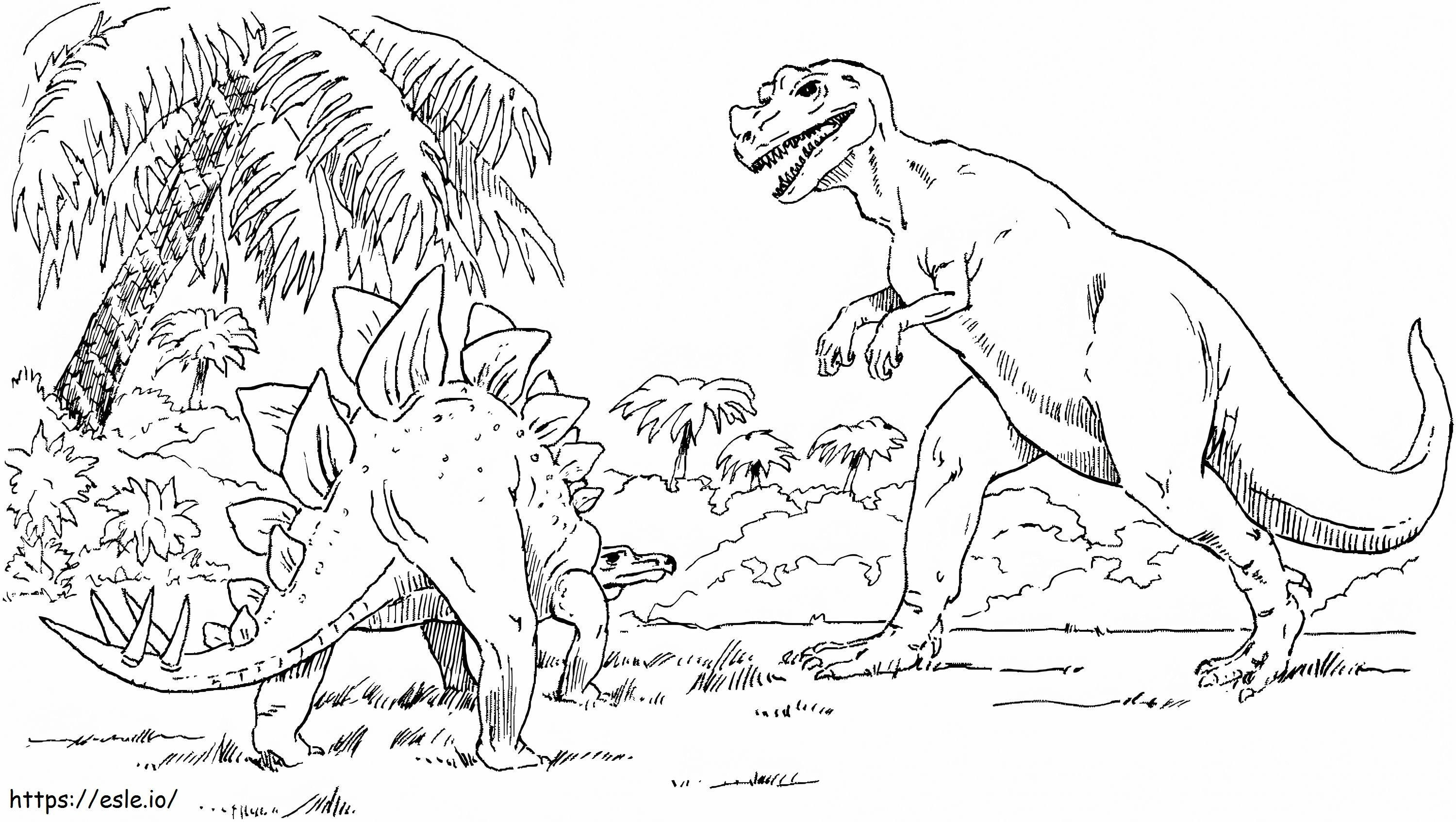 Coloriage Tyrannosaure et Stégosaure à imprimer dessin