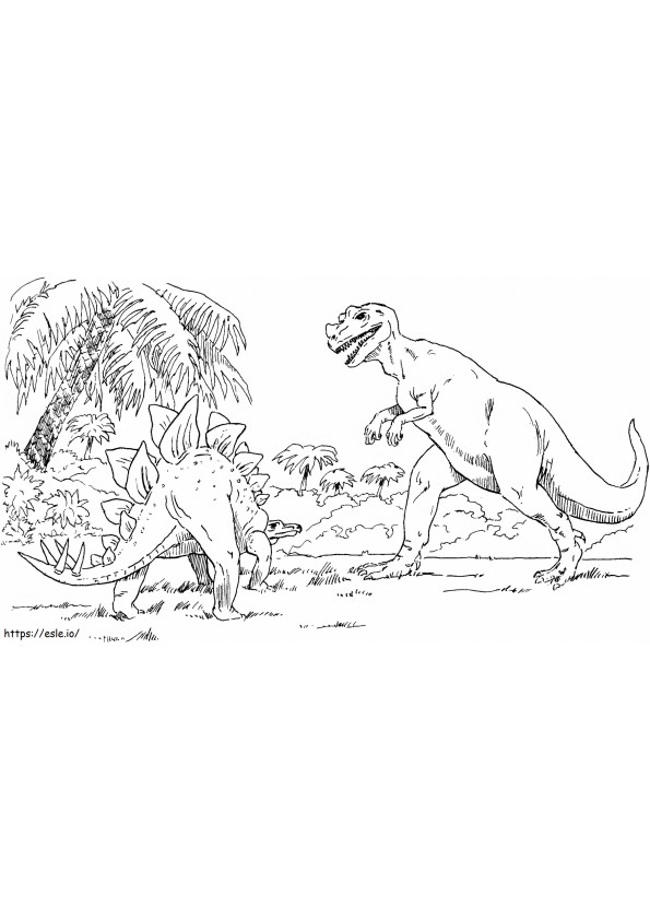 Tiranozaur și Stegozaur de colorat