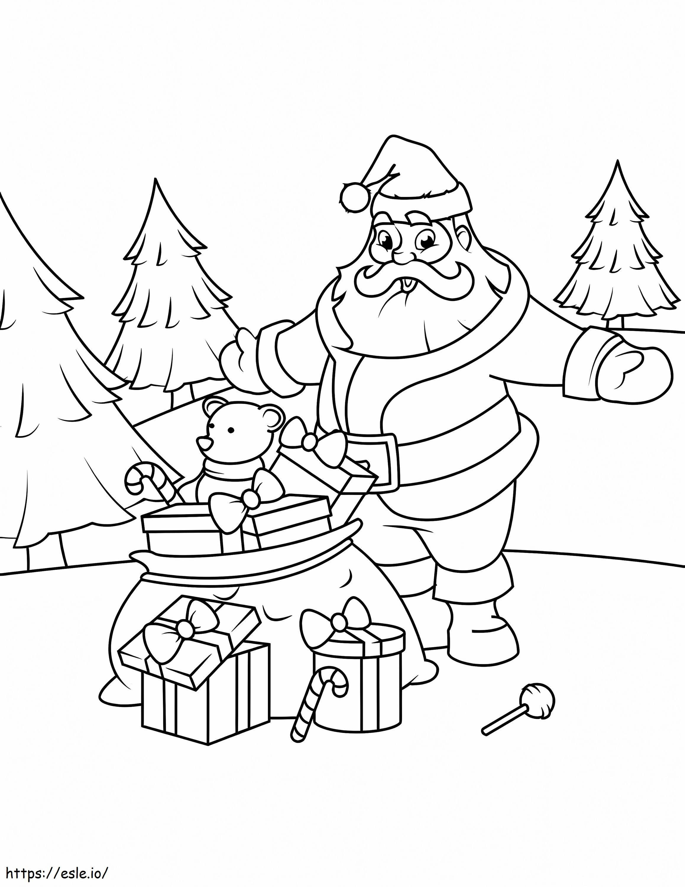 Coloriage Père Noël et tous ses cadeaux à imprimer dessin