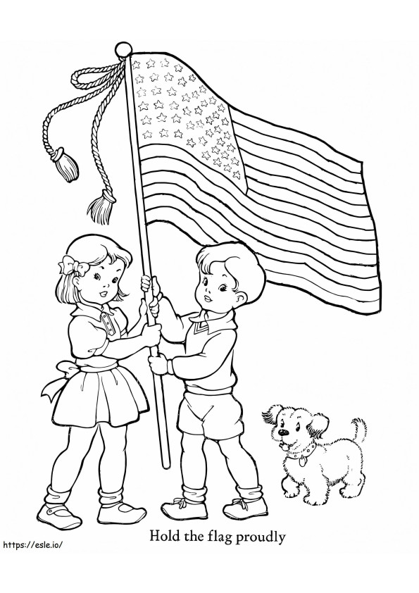 Children Holding Flags coloring page