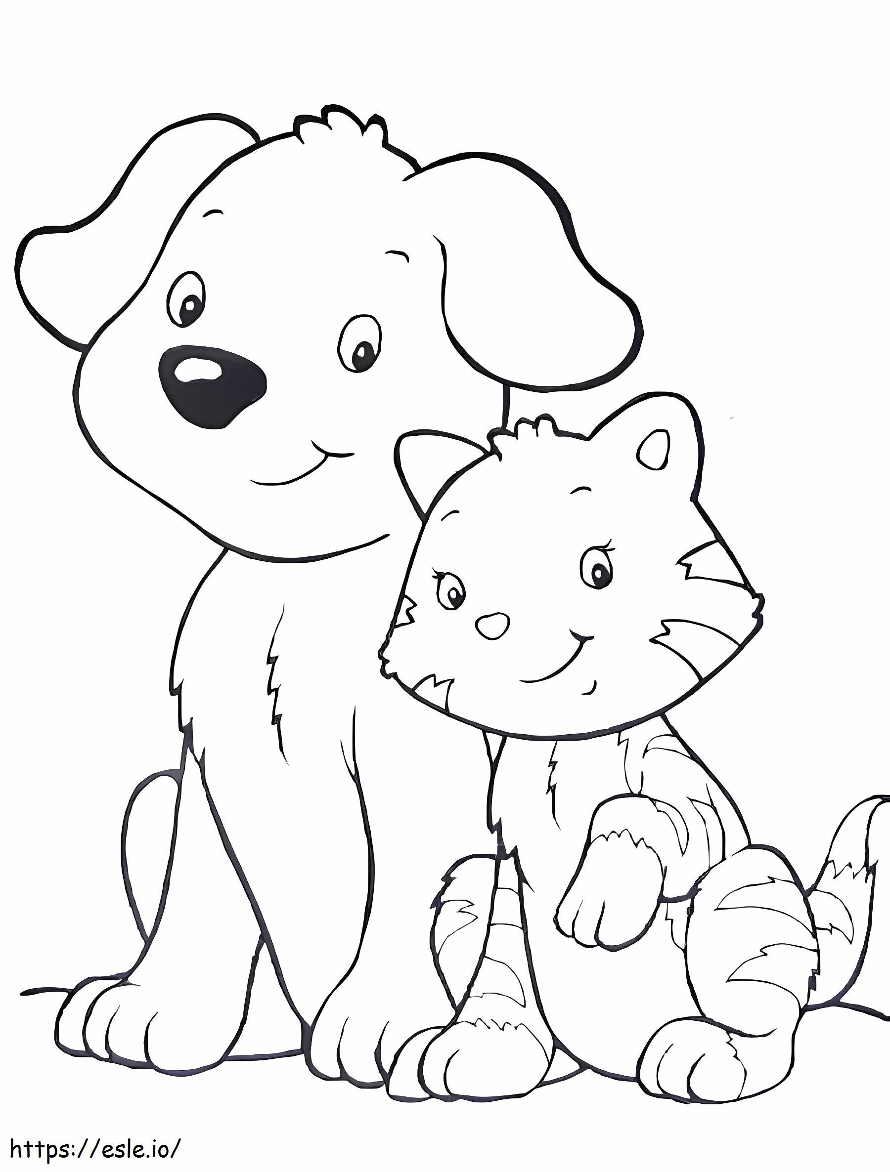 Coloriage Adorable chien et chat à imprimer dessin