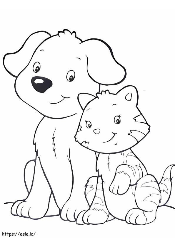 愛らしい犬と猫 ぬりえ - 塗り絵