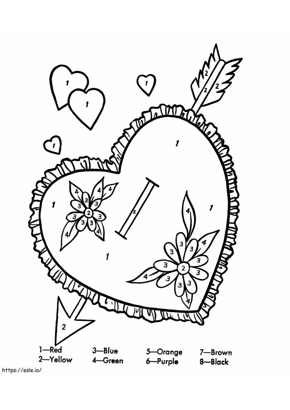 Coloriage Coeur de la Saint-Valentin à colorier par numéro à imprimer dessin