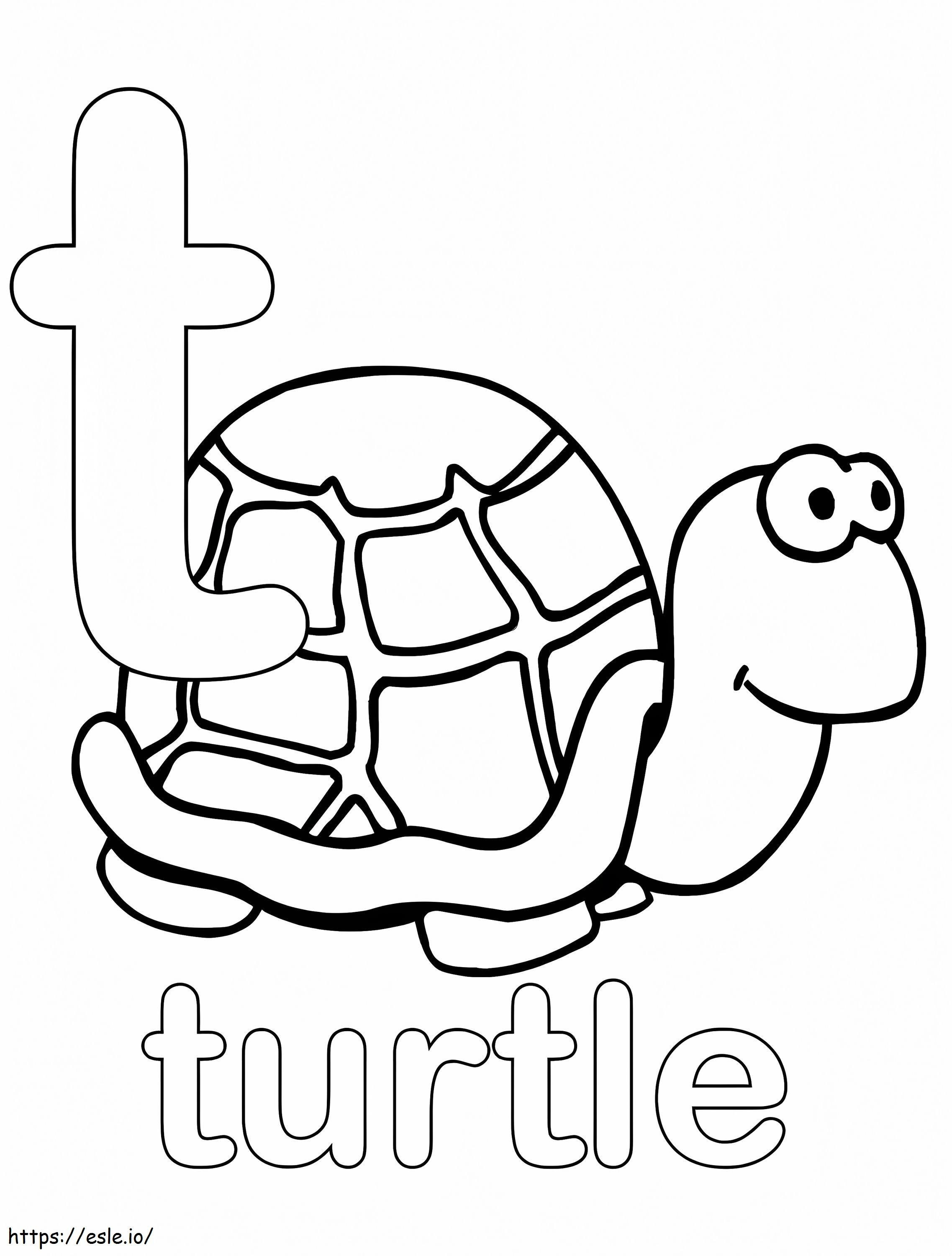 Cute Turtle Letter T coloring page