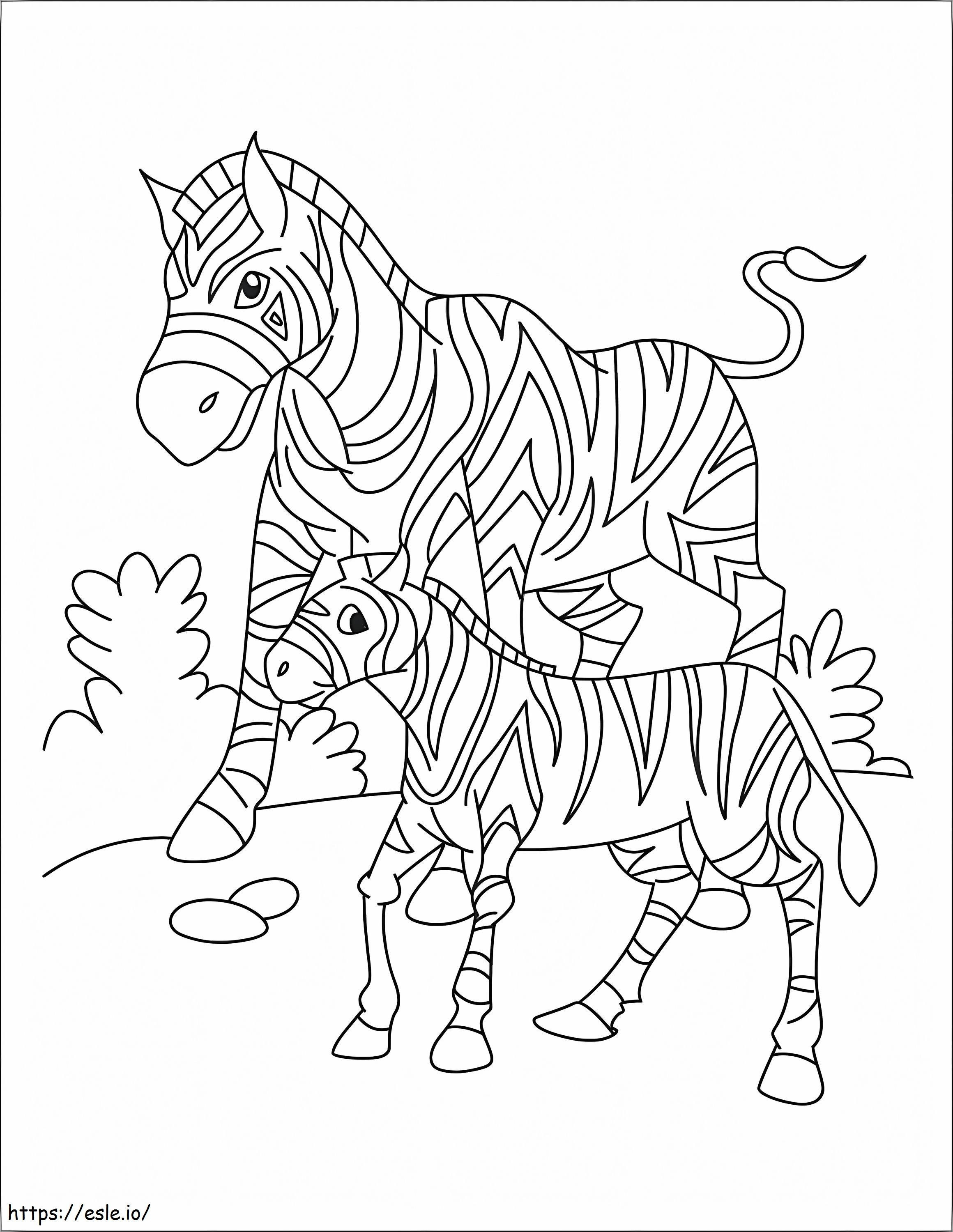 Mother Zebra And Baby Zebra coloring page