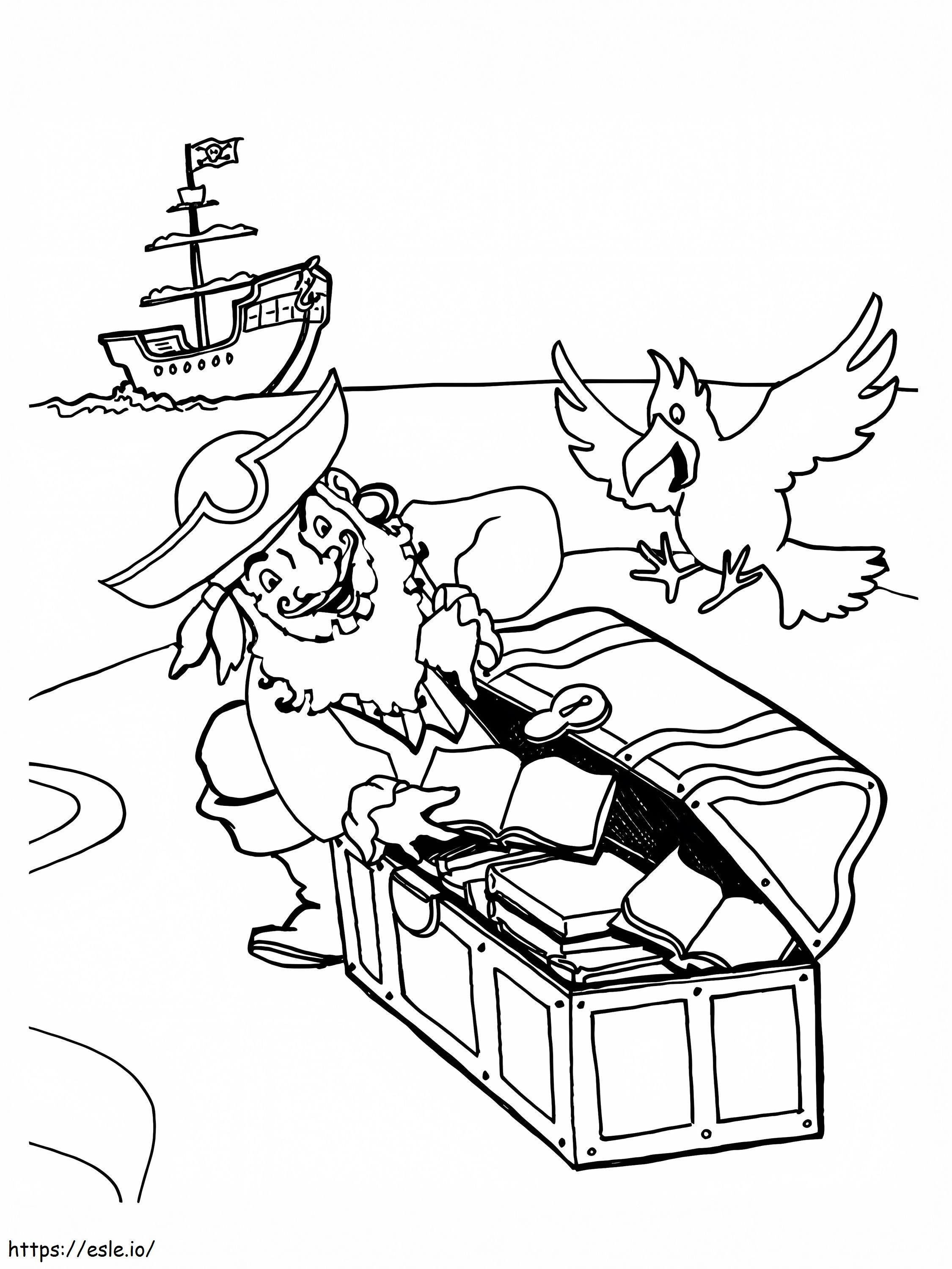 Pirate And Treasure Chest coloring page