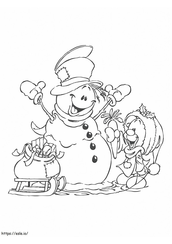 Coloriage Pimboli et bonhomme de neige à imprimer dessin
