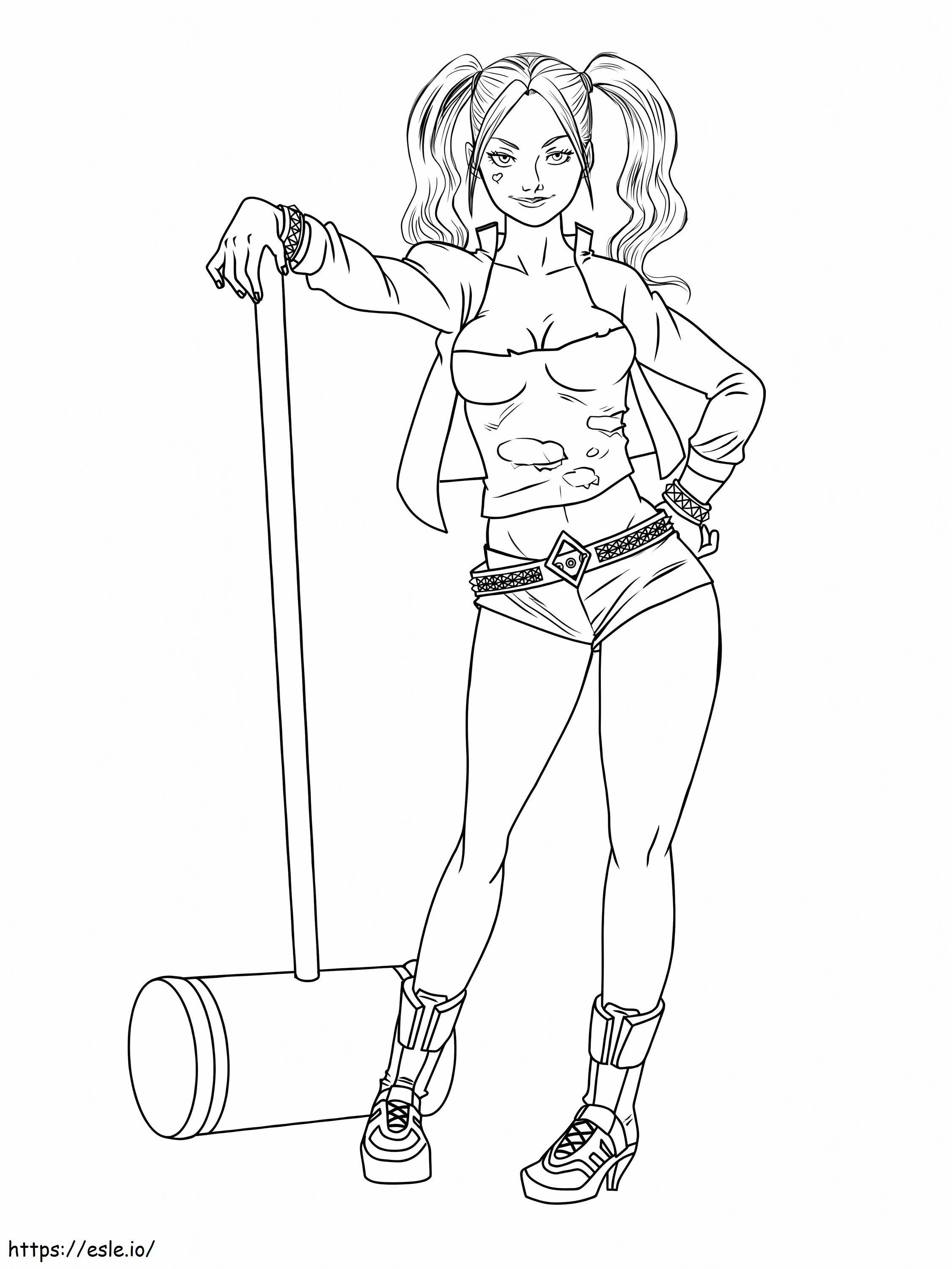Harley Quinn With Hammer coloring page