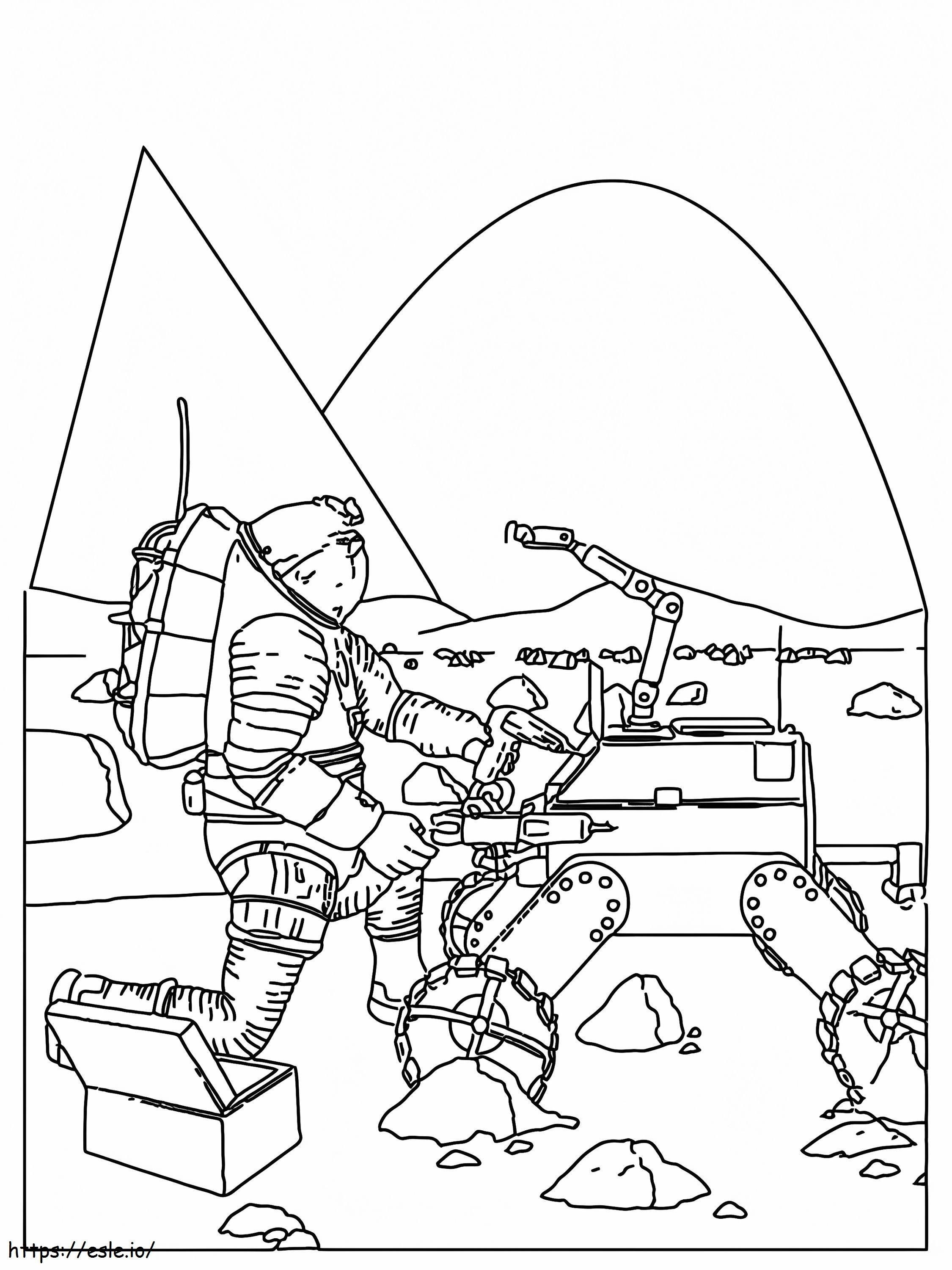 Coloriage Astronaute de la Nasa réparant le Rover à imprimer dessin