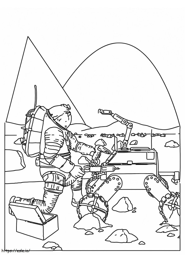 Astronauta della Nasa che ripara il rover da colorare
