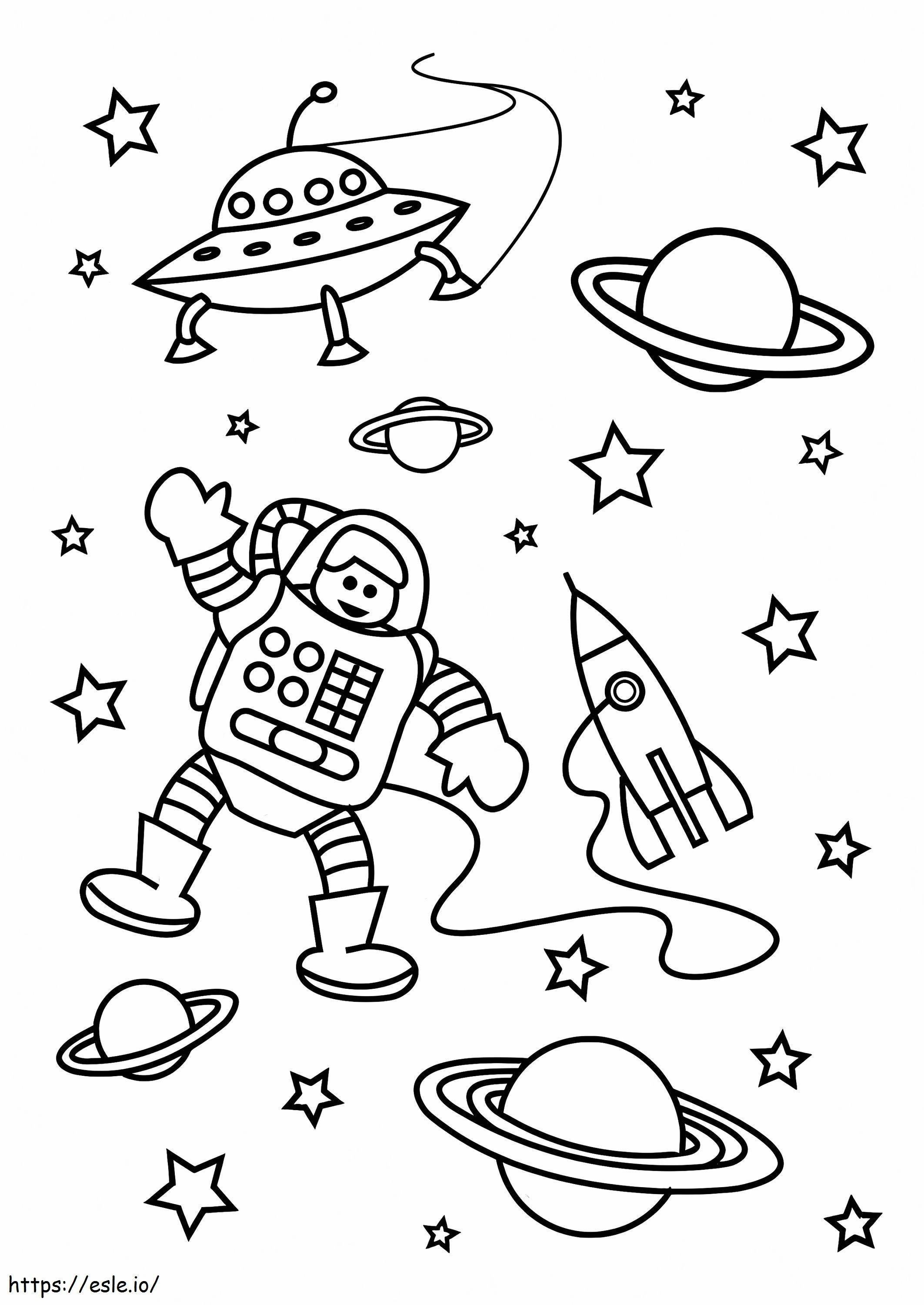 O astronauta no espaço sideral para colorir