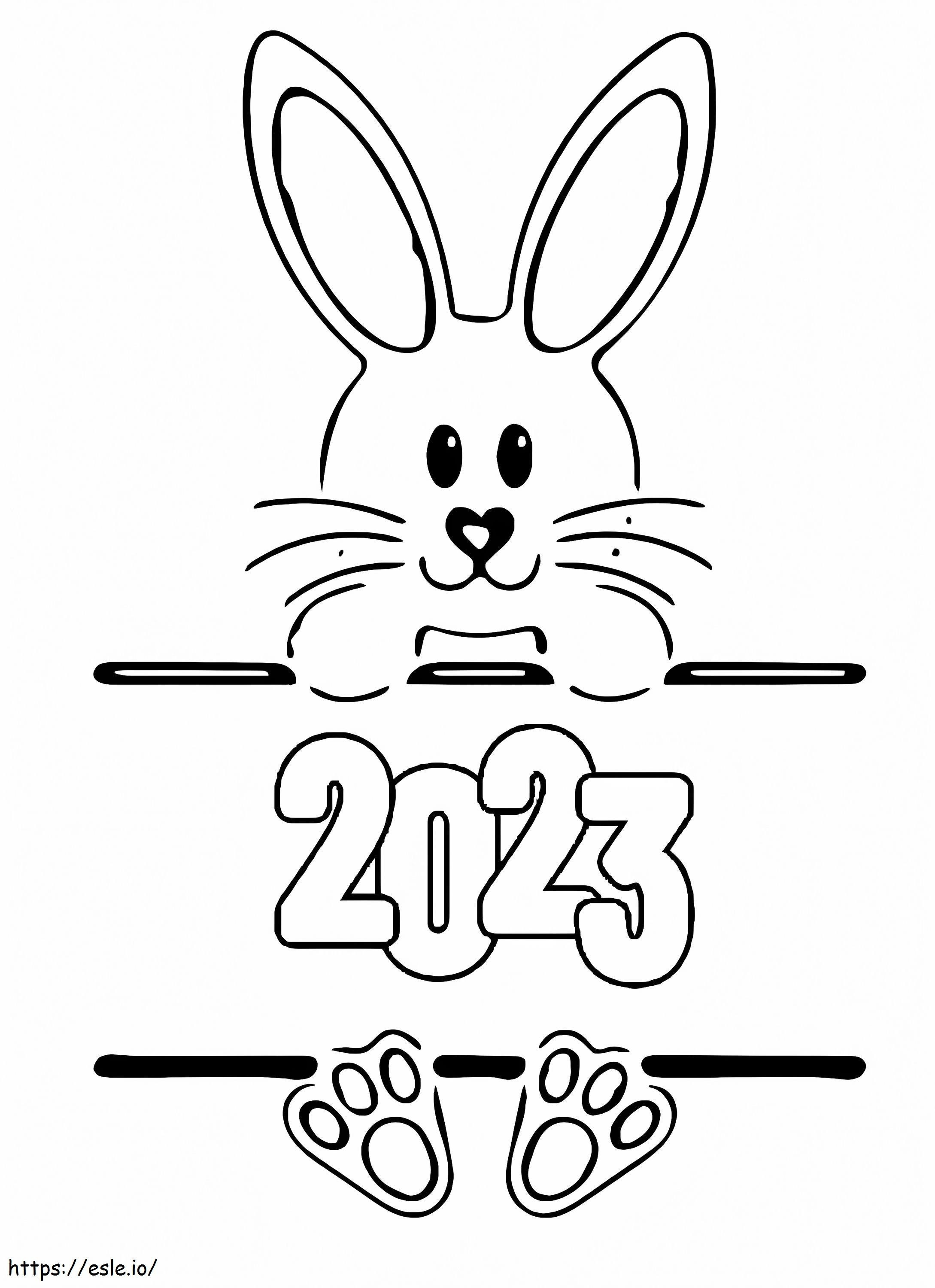 Coloriage Bonne année 2023 avec lapin à imprimer dessin
