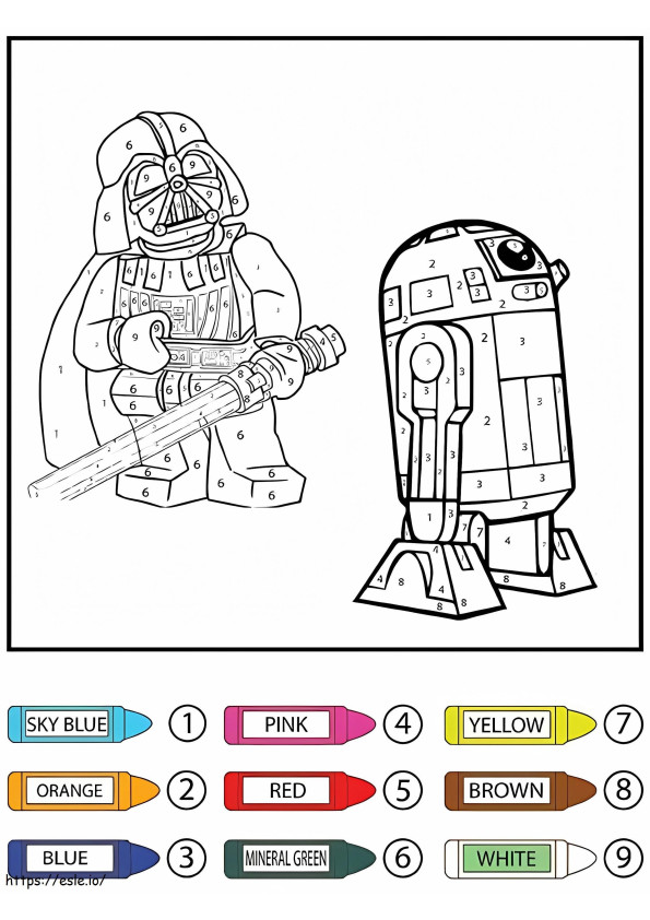 Darth Vader Lego y R2 D2 Colorear por Números para colorear