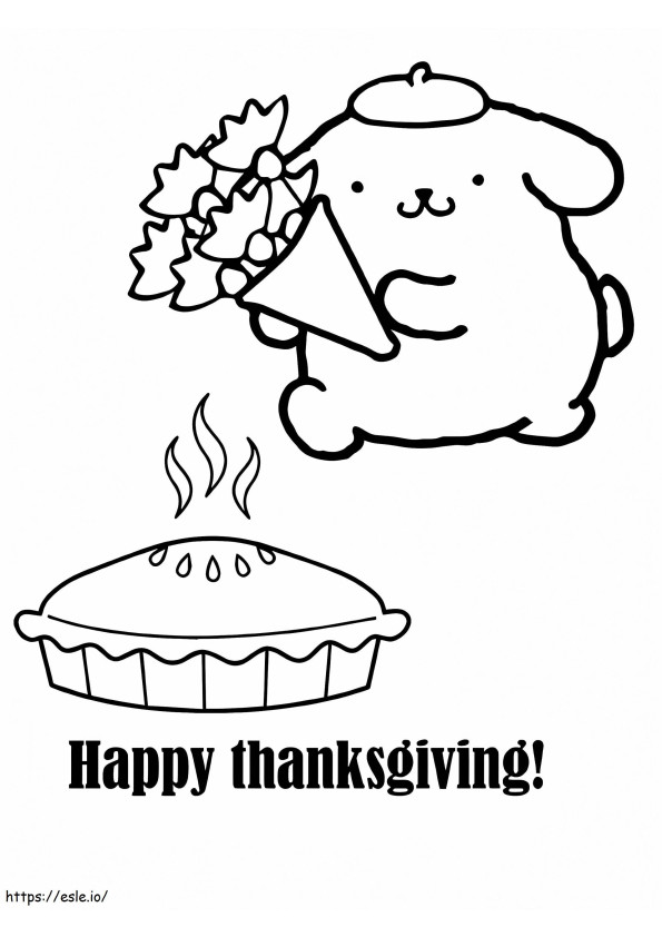 Coloriage Pompompurin et tarte Thanksgiving à imprimer dessin