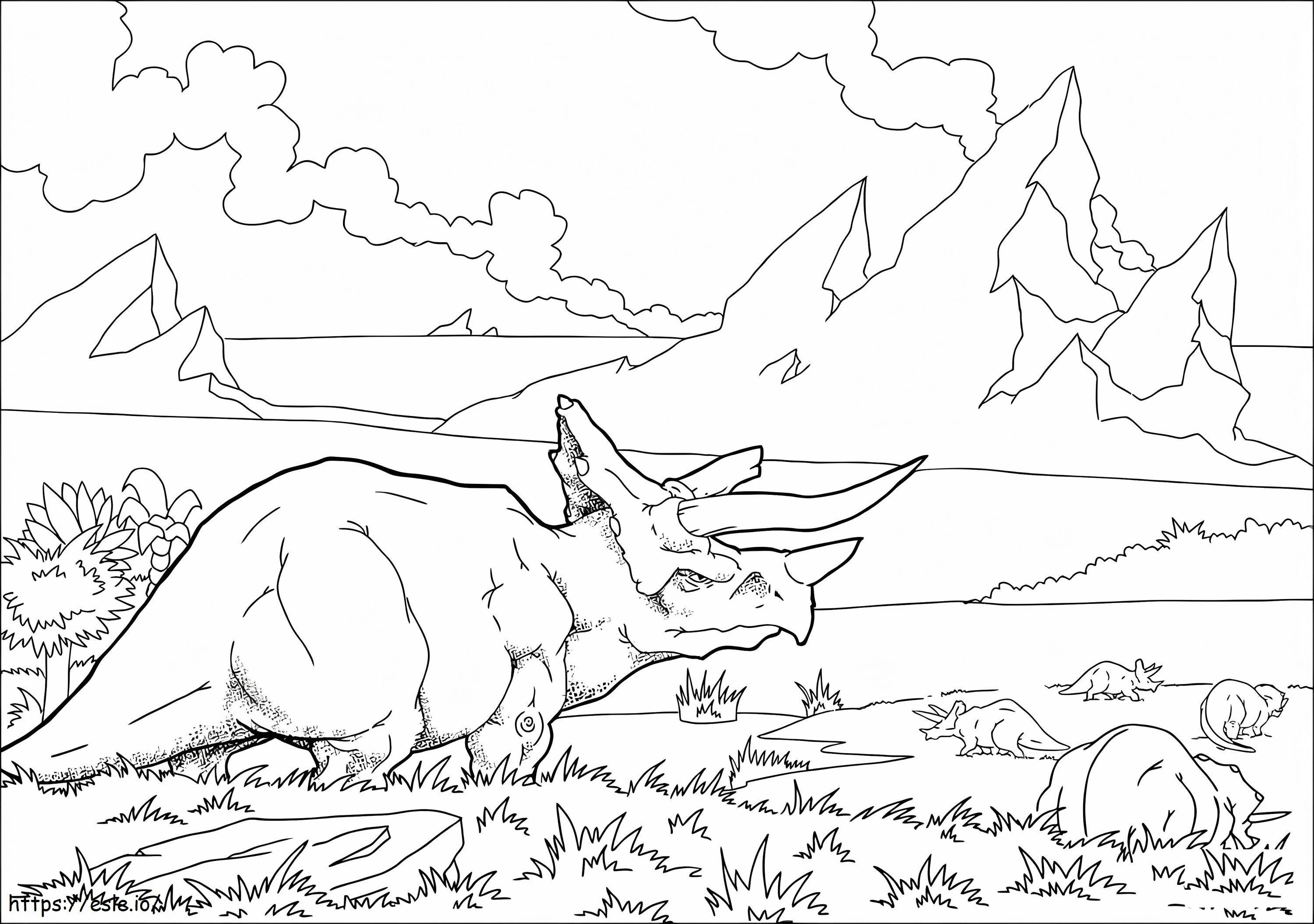 Kolorowanka Stado Triceratopsów kolorowanka