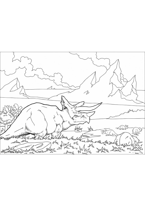 Coloriage Coloriage Troupeau De Triceratops à imprimer dessin