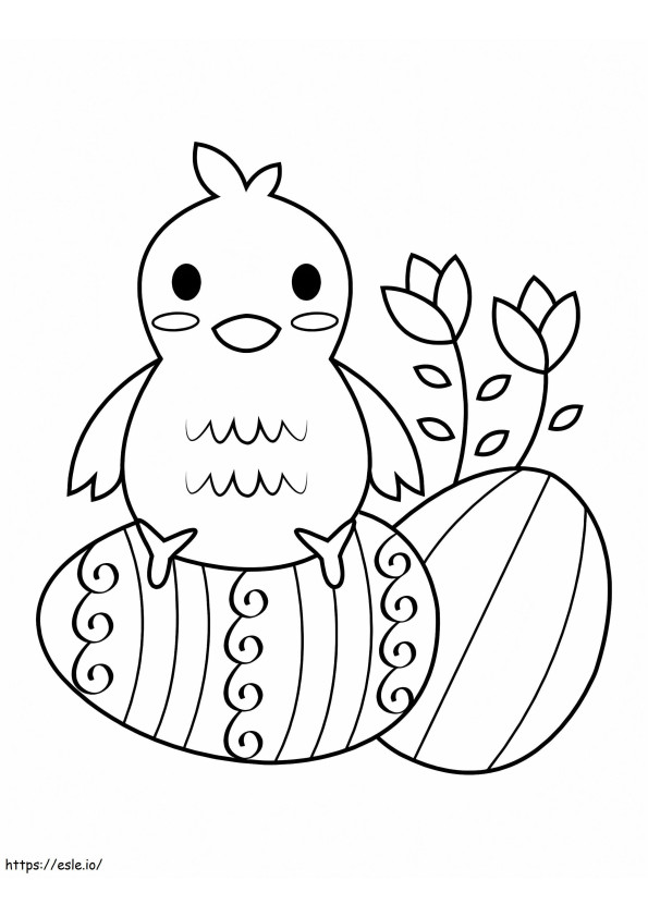 Easter Chick With Easter Eggs coloring page