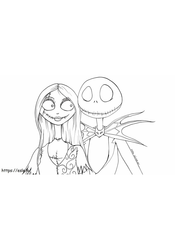 Jack Skellington And Sally In Love From The Nightmare Before Christmas coloring page