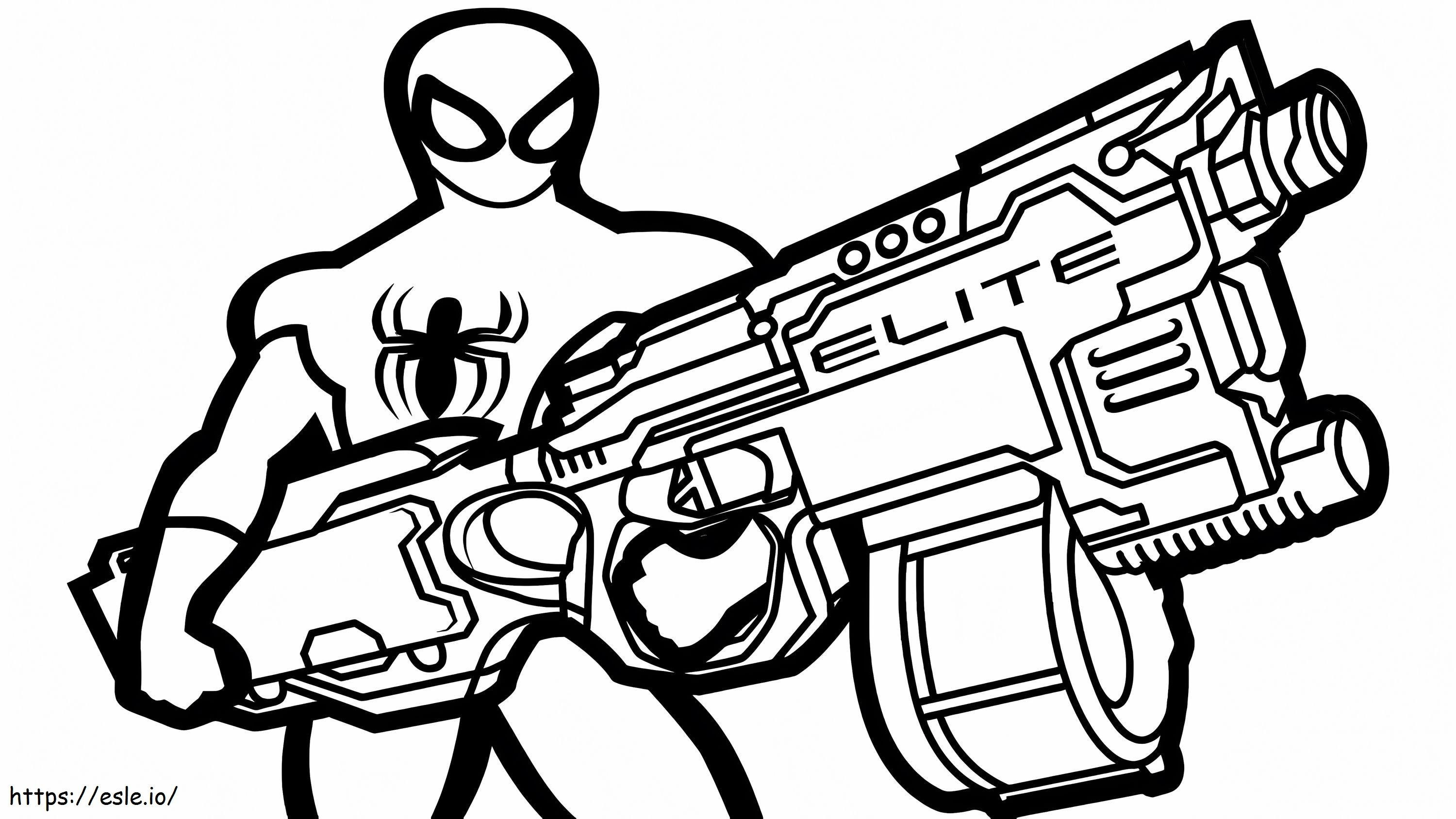 Homem-Aranha com metralhadora para colorir