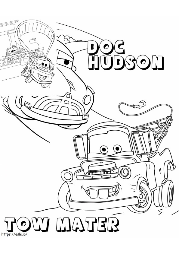 Doc Hudson en Tow Mater kleurplaat