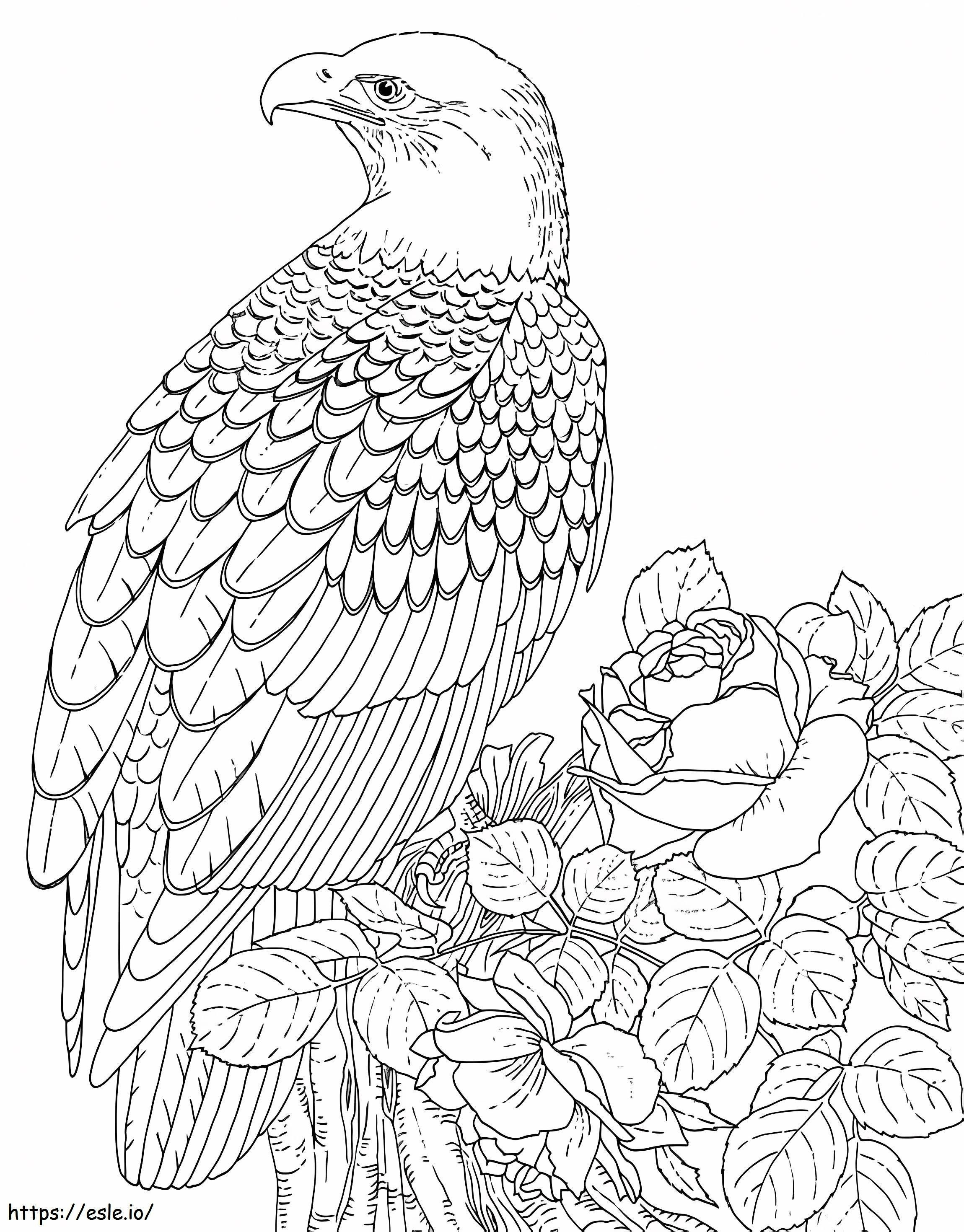 Eagle With Rose And Leaves coloring page